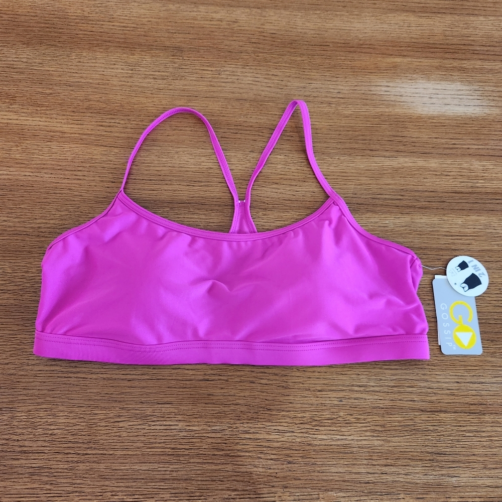 NWT Go Gossip Women's Sport Swim Top Molded Cup Bright Pink XL